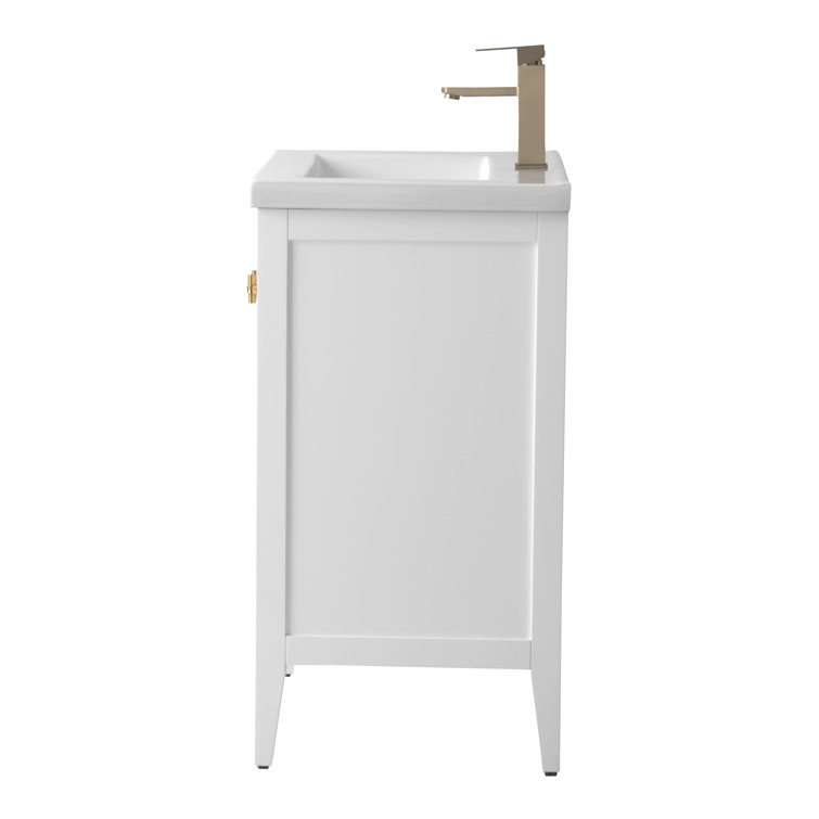 White and Gold Freestanding Single Bathroom Vanity with Ceramic Top