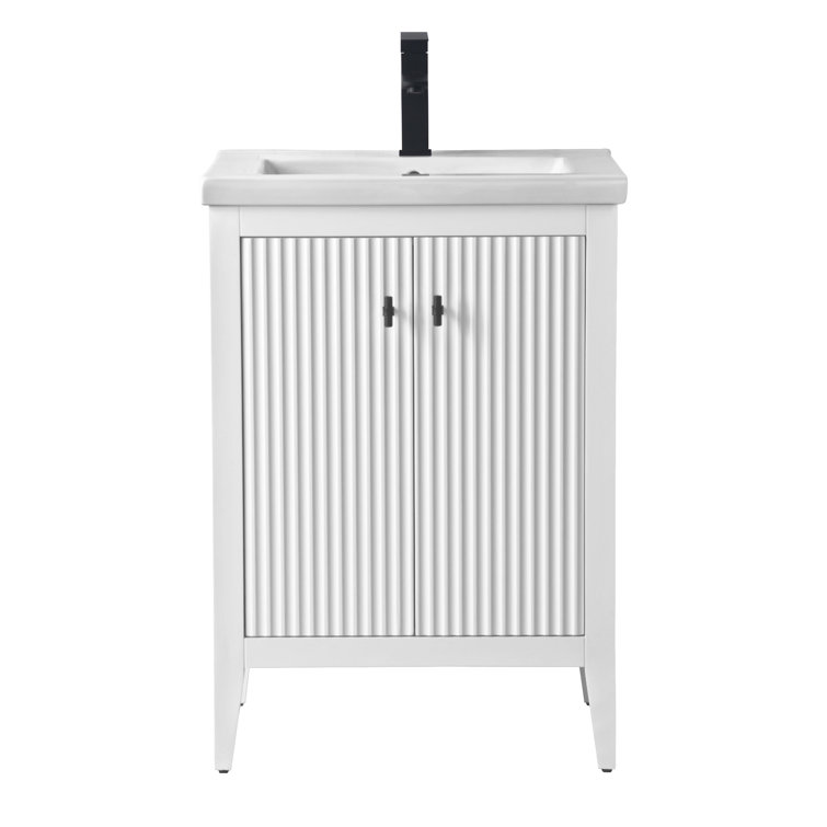 24" White Poplar Wood Single Sink Bathroom Vanity with Ceramic Top
