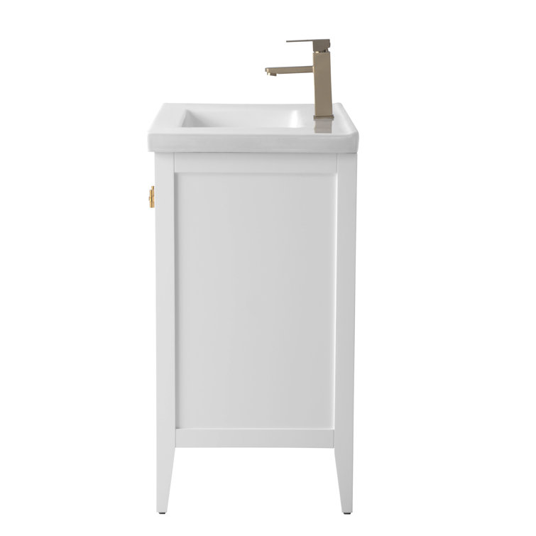 30" White Solid Wood Freestanding Bathroom Vanity with Ceramic Top