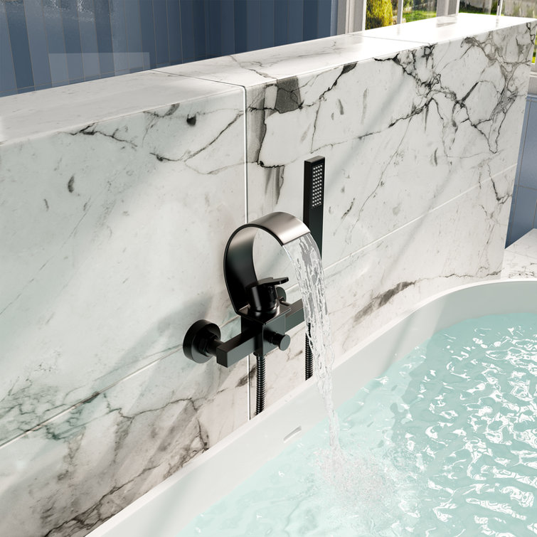 Black Brass Wall-Mount Tub Kit with Handheld Shower