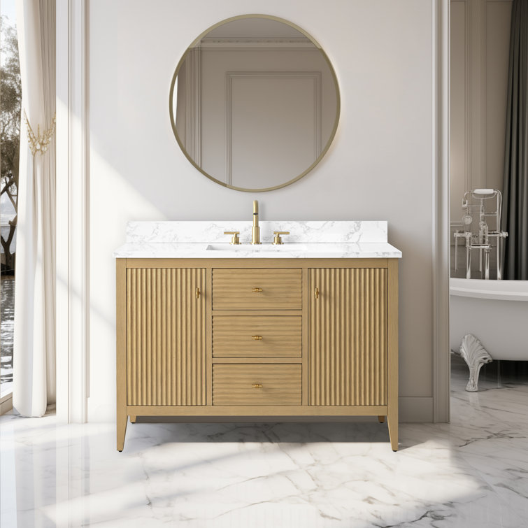 48'' Natural Oak Single Bathroom Vanity with Golden Brushed Handles