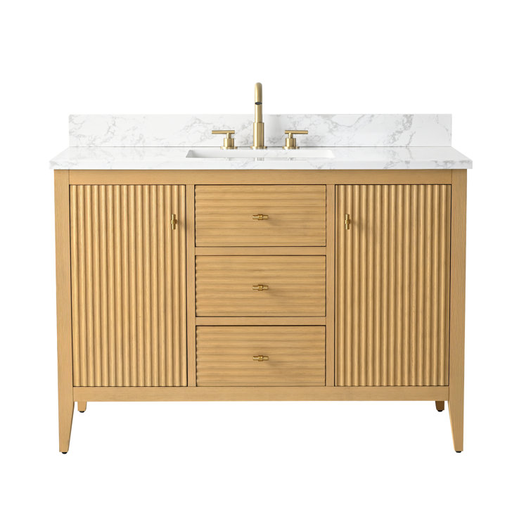 48'' Natural Oak Single Bathroom Vanity with Golden Brushed Handles