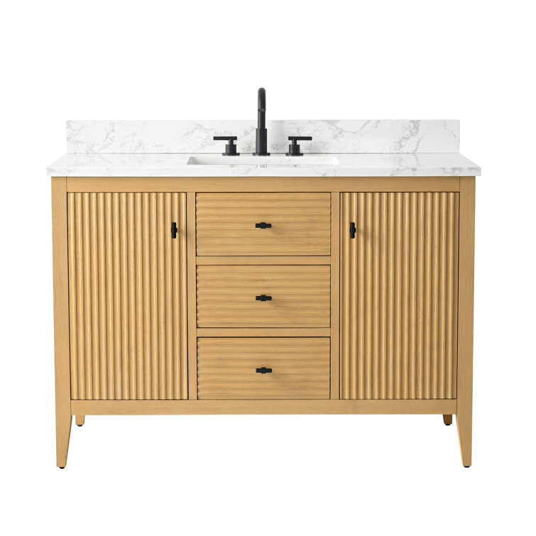 48'' Natural Oak Single Bathroom Vanity with Matte Black Handles
