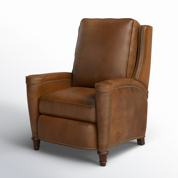 Handcrafted Beige Leather and Wood Traditional Recliner