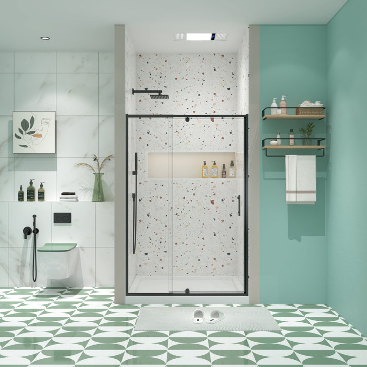 Black Framed Pivot Shower Door with Clear Glass
