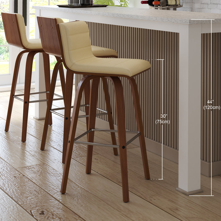 Walnut and Cream Swivel Bar Stool with Low Back