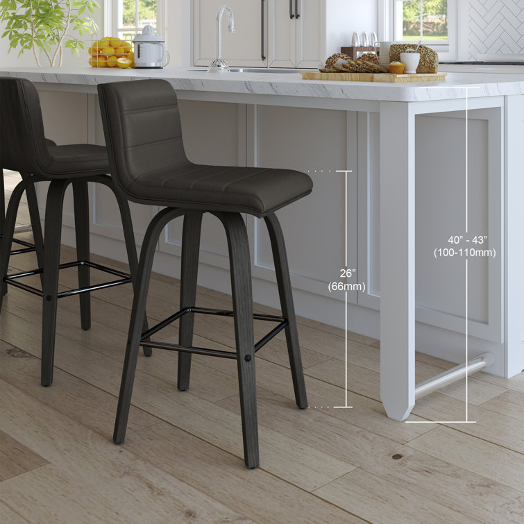 Hiram Black and Gray Solid Wood Swivel Bar Stool