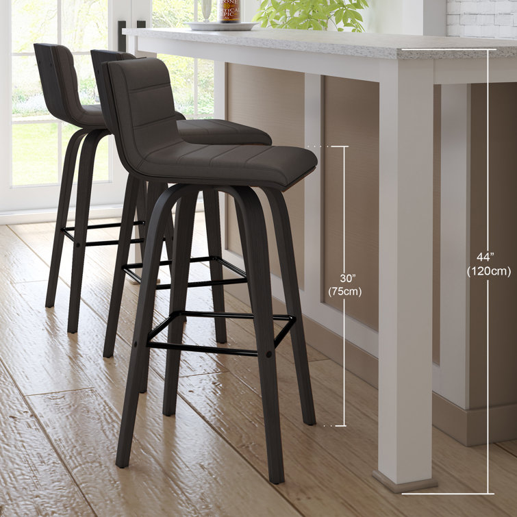 Gray Faux Leather and Wood Swivel Bar Stool