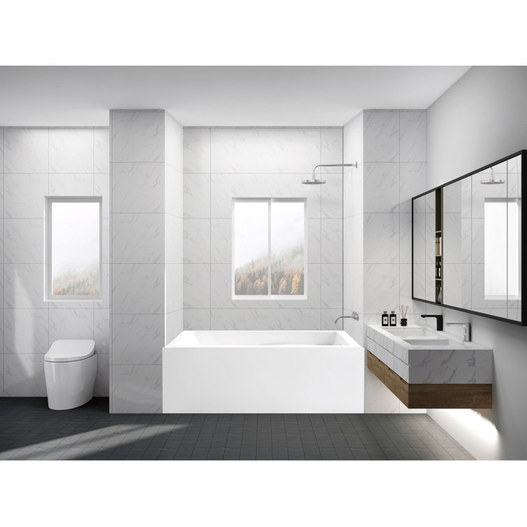 Glossy White Acrylic 54-Inch Anti-Skid Alcove Tub with Right Hand Drain