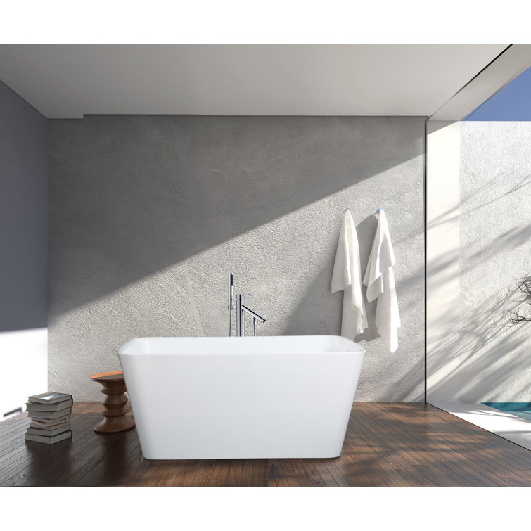 Glossy White Acrylic Freestanding Tub with Built-in Seat