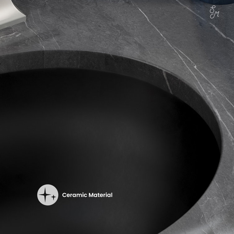 Monaco 19" Matte Black and White Ceramic Undermount Bathroom Sink