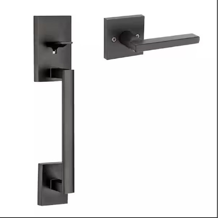 Matte Black Modern Entry Door Handleset with Lever