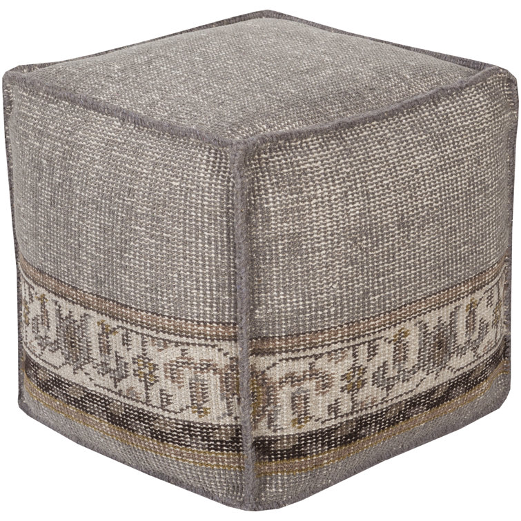 Gina 18" Gray Wool Square Pouf