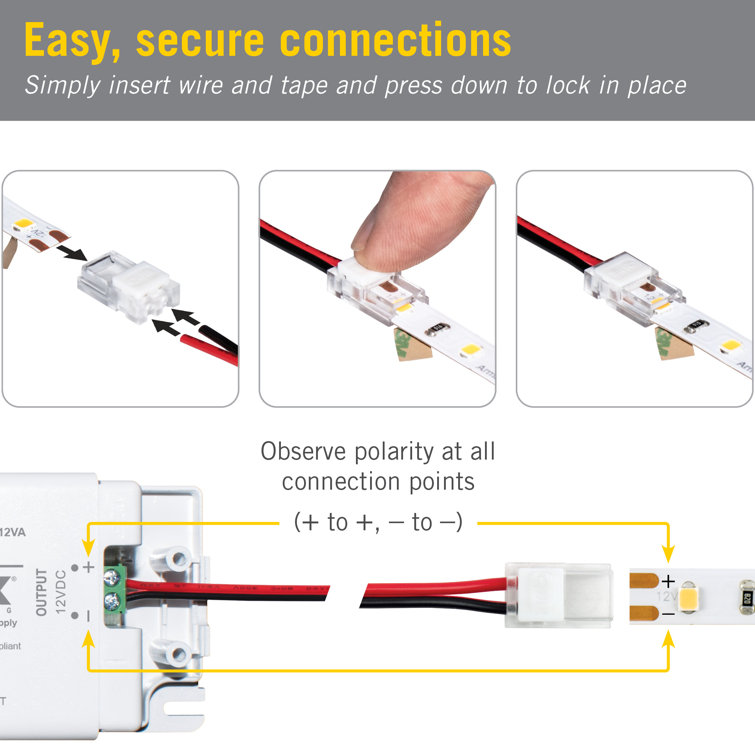 SureLock Pro 2-Pin Clear LED Strip Light Connectors, 4 Pack