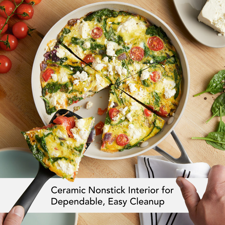 Porcelain White Ceramic Nonstick 10-Piece Cookware Set with Stainless Steel Handles