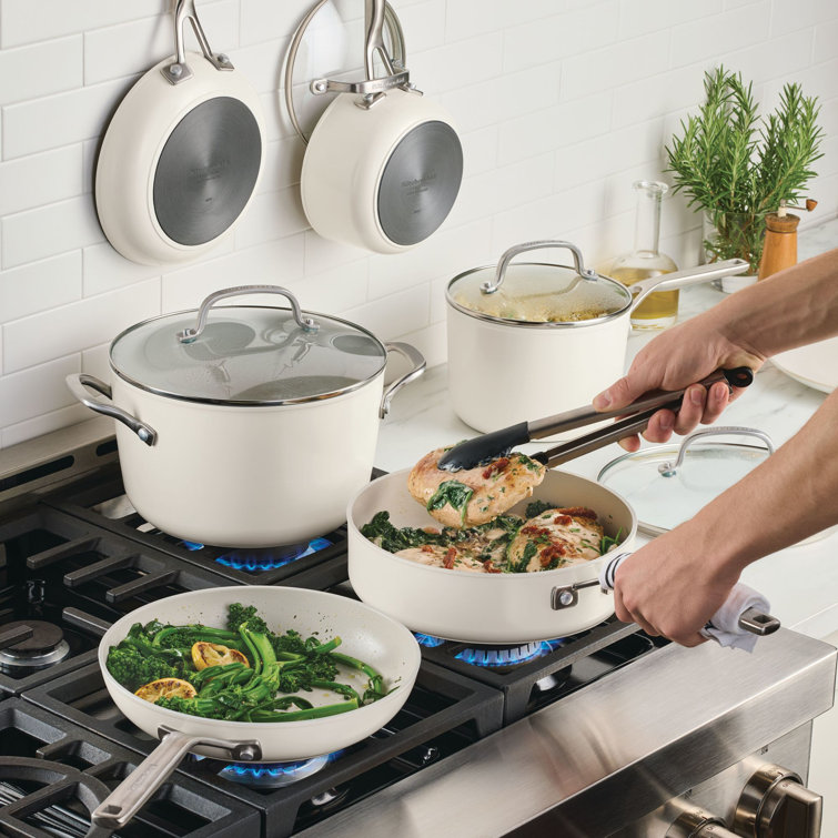 Porcelain White Ceramic Nonstick 10-Piece Cookware Set with Stainless Steel Handles