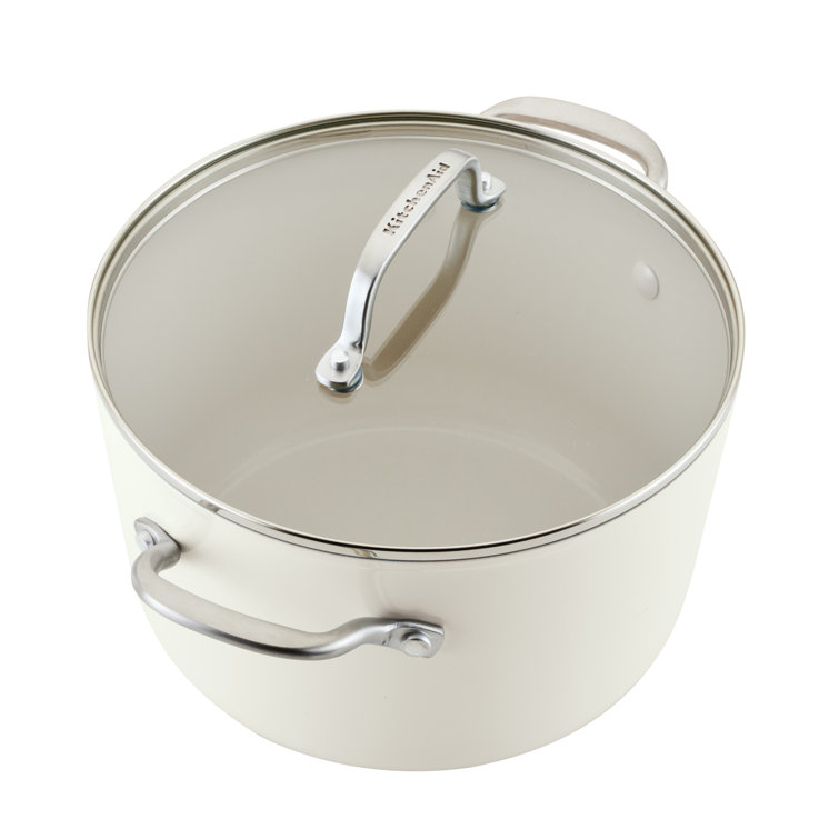 Porcelain White Ceramic Nonstick 10-Piece Cookware Set with Stainless Steel Handles