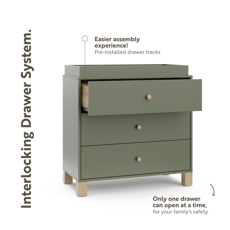 Olive and Driftwood 3-Drawer Nursery Dresser with Changing Topper