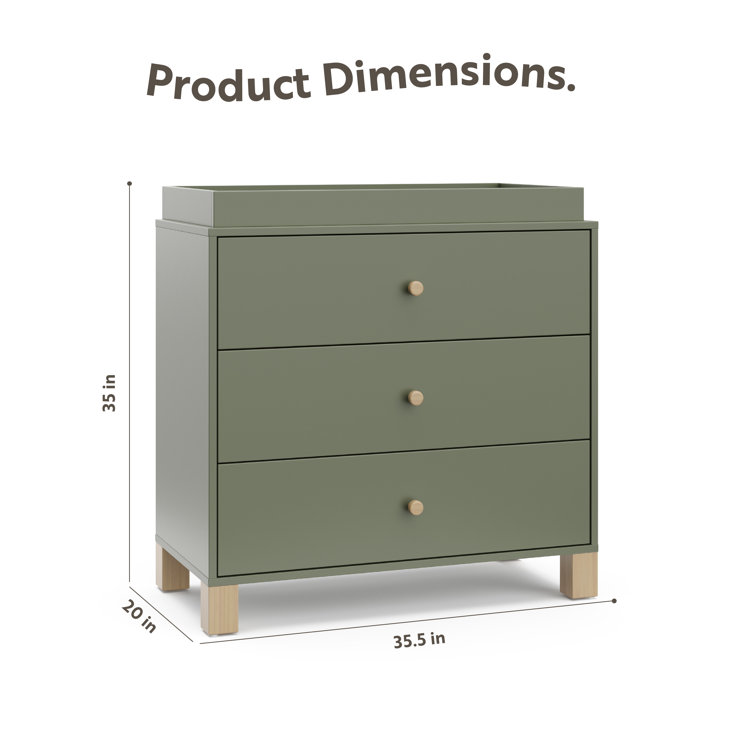 Olive and Driftwood 3-Drawer Nursery Dresser with Changing Topper