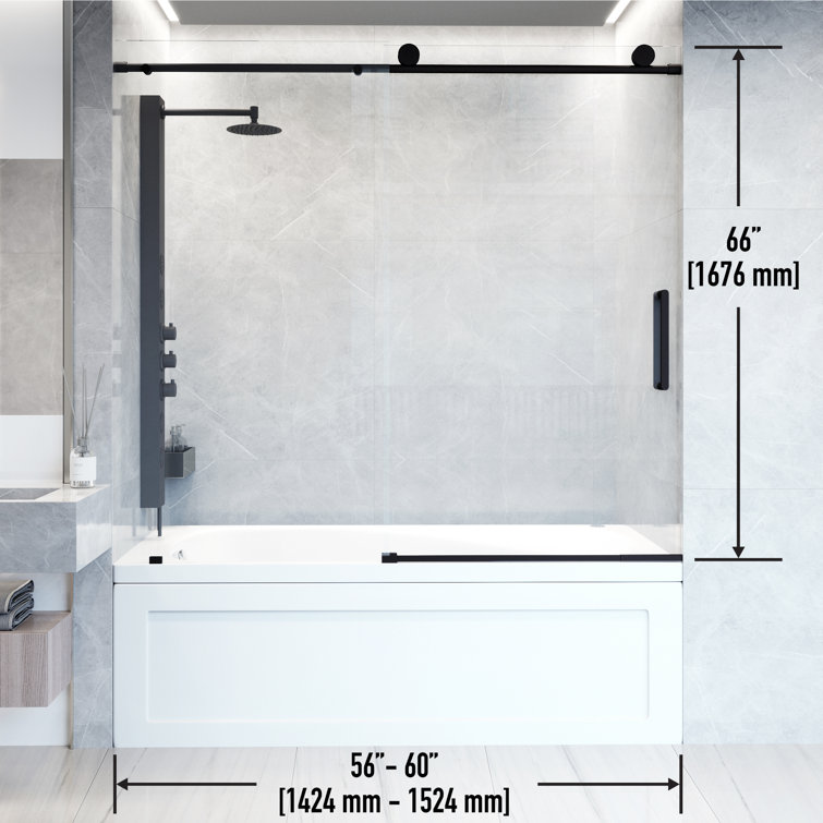 Elan 66" Frameless Sliding Tub Door with Matte Black Hardware