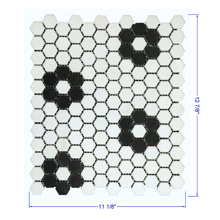 Thassos White and Black Marble Hexagon Mosaic Tile