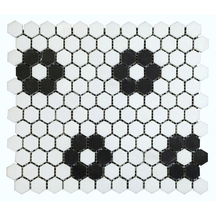 Thassos White and Black Marble Hexagon Mosaic Tile