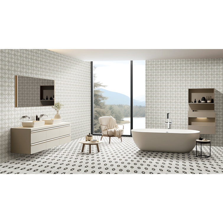 Thassos White and Black Marble Hexagon Mosaic Tile