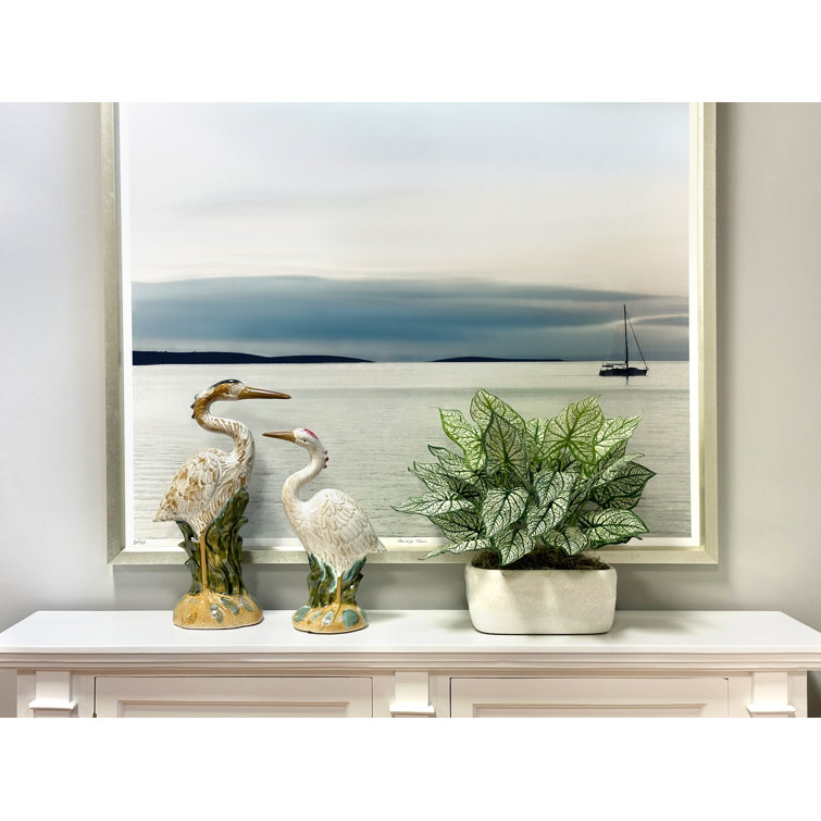 Nature's Elegance Faux Green Elephant Ear Plant in Oval Ceramic Pot