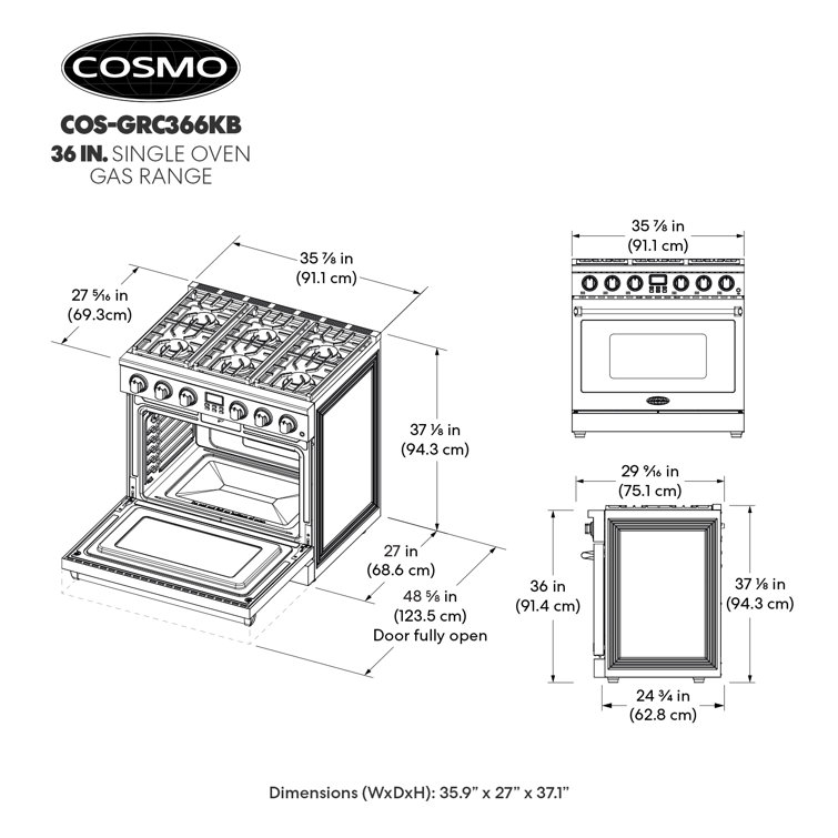 36" Stainless Steel Freestanding Gas Range with Convection Oven