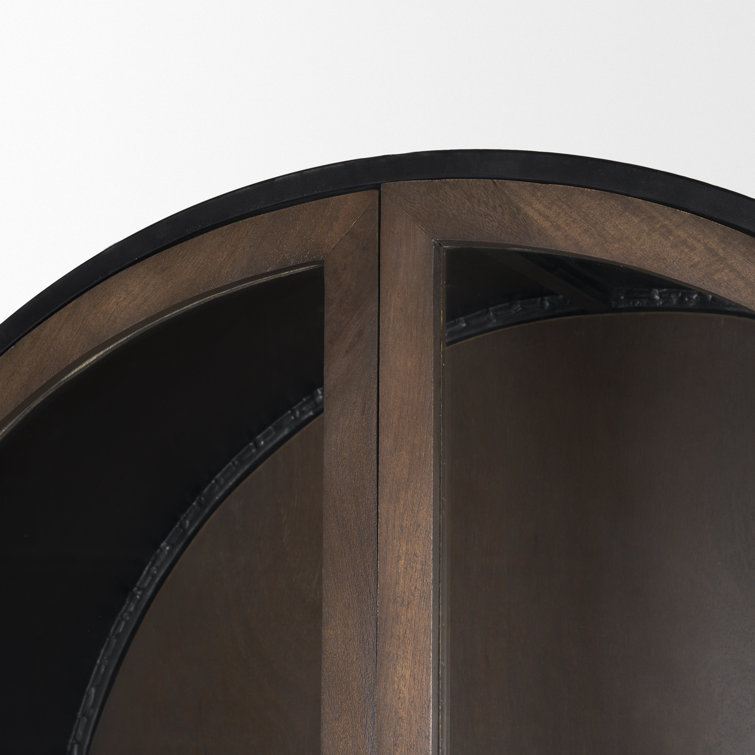 Dark Brown Mango Wood and Iron Arched Curio Cabinet