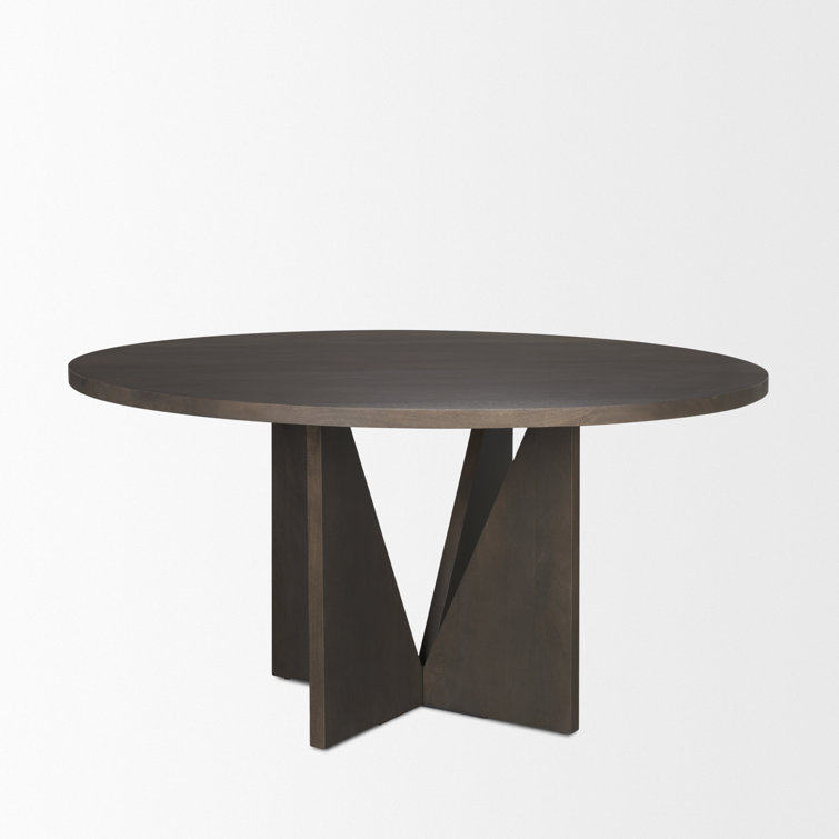 60'' Dark Brown Solid Wood Round Pedestal Dining Table