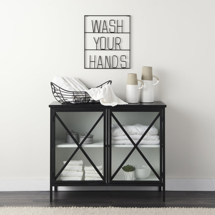 Diego 33'' Black and White Modern Glass Door Storage Cabinet