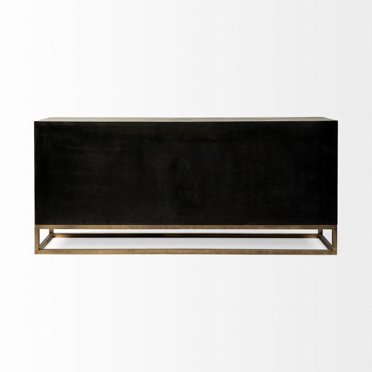 Dezi 70'' Natural Wood Farmhouse Sideboard with Brass Accents