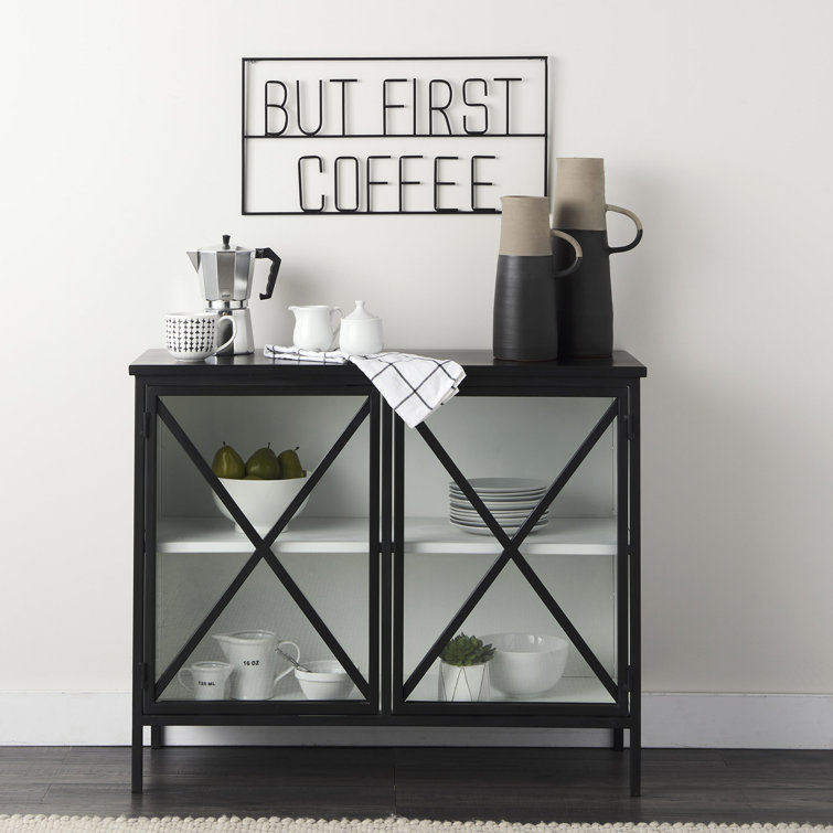 Diego 33'' Black and White Modern Glass Door Storage Cabinet