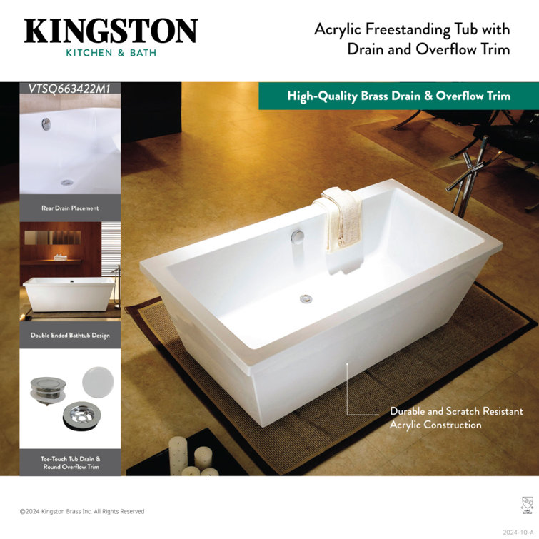 66-Inch Glossy White Acrylic Freestanding Tub with Oil Rubbed Bronze Drain