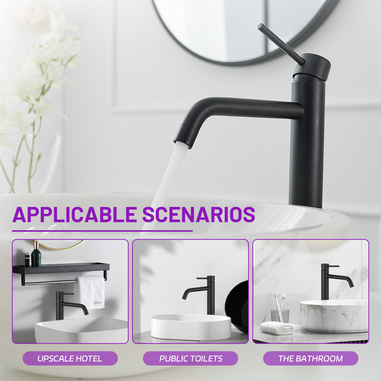 Matte Black Single Handle Vessel Sink Faucet with Drain Assembly