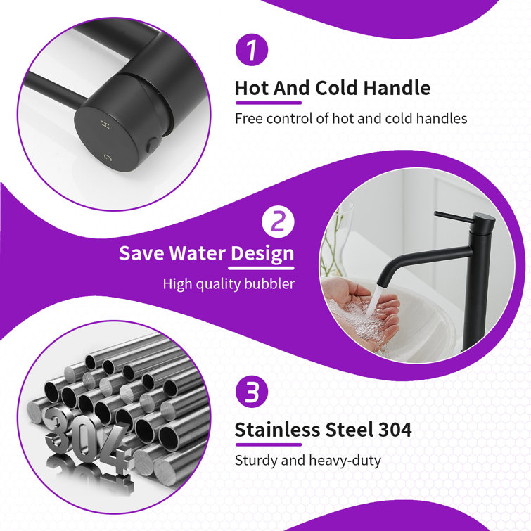 Matte Black Single Handle Vessel Sink Faucet with Drain Assembly