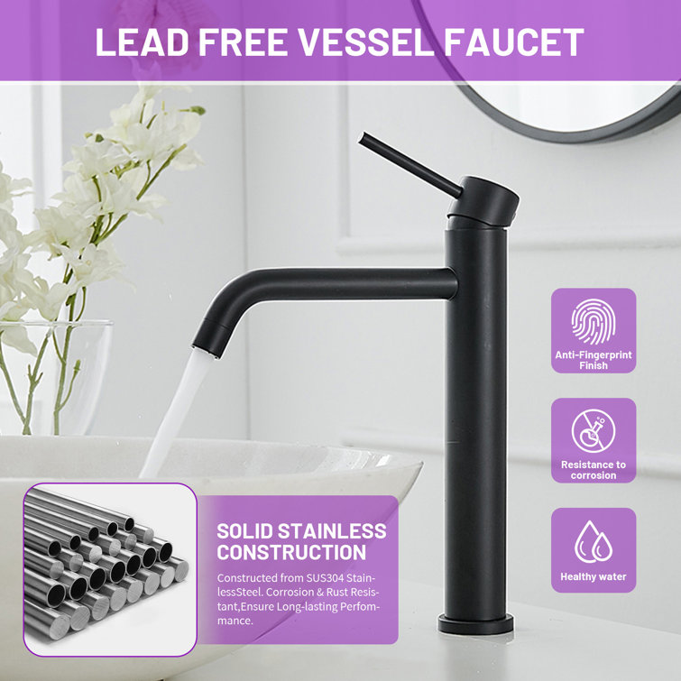 Matte Black Single Handle Vessel Sink Faucet with Drain Assembly