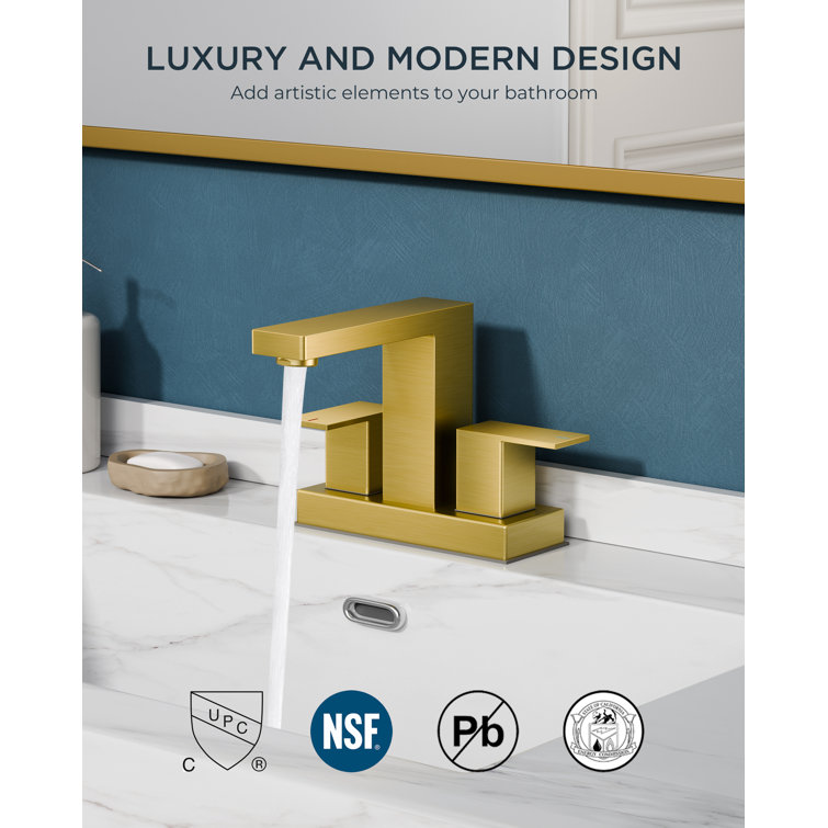 Brushed Gold Modern Centerset Bathroom Faucet with Drain Assembly