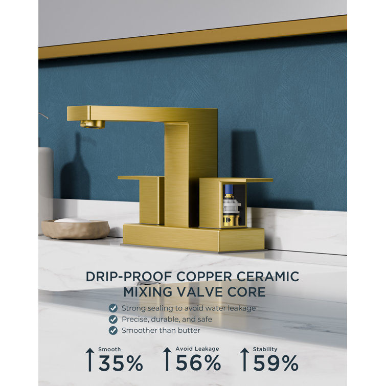 Brushed Gold Modern Centerset Bathroom Faucet with Drain Assembly