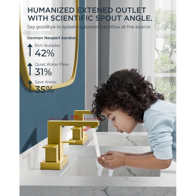 Brushed Gold Modern Centerset Bathroom Faucet with Drain Assembly