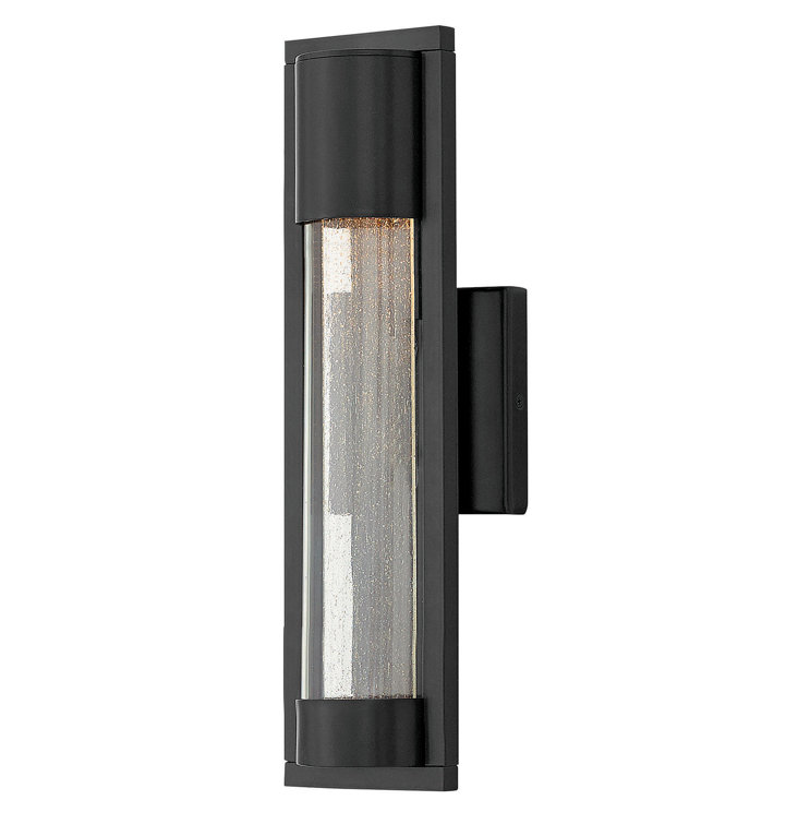 Sleek Satin Black Outdoor Wall Sconce with Seedy Glass