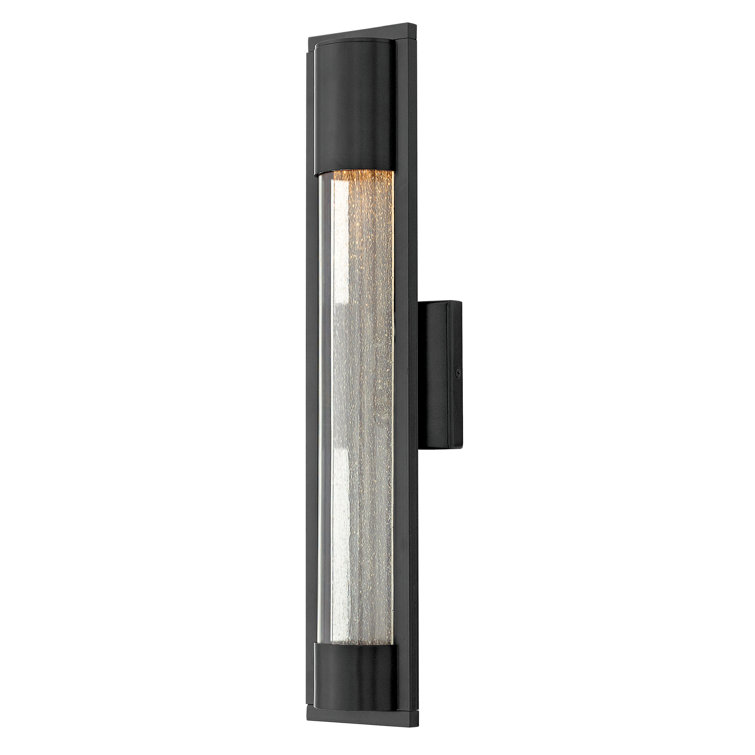Sleek Satin Black Outdoor Wall Sconce with Seedy Glass