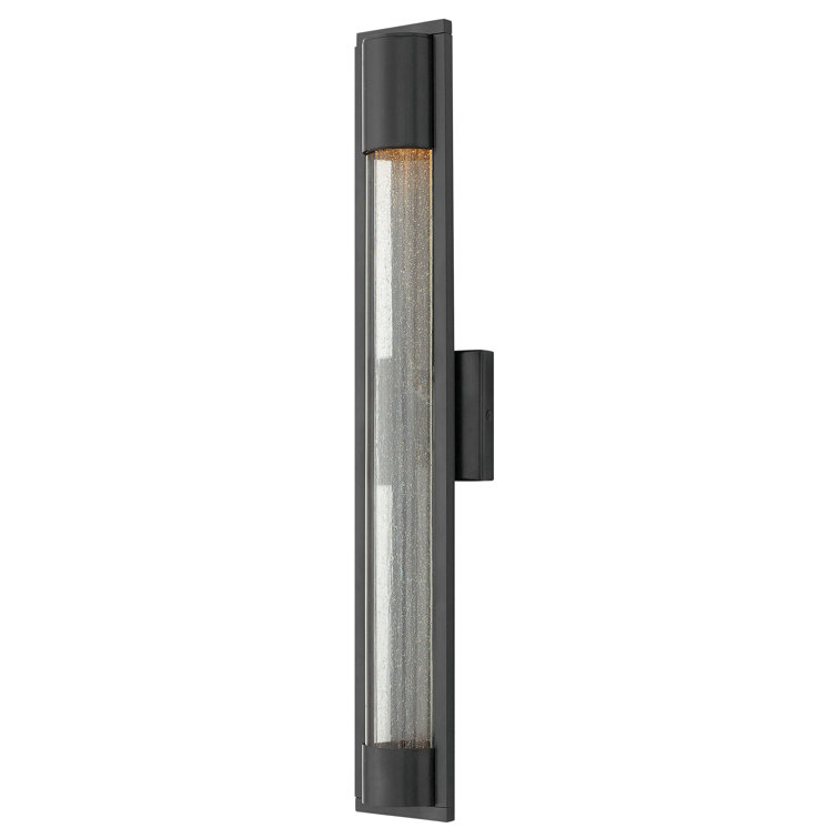 Sleek Satin Black Outdoor Wall Sconce with Seedy Glass