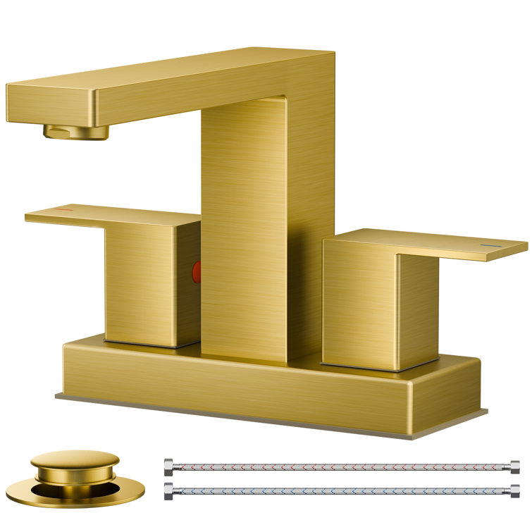 Brushed Gold Modern Centerset Bathroom Faucet with Drain Assembly