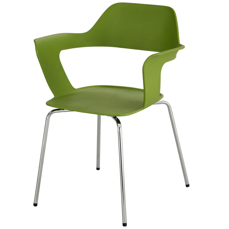 Green Fiberglass-Reinforced Polypropylene Stackable Chair with Metal Legs