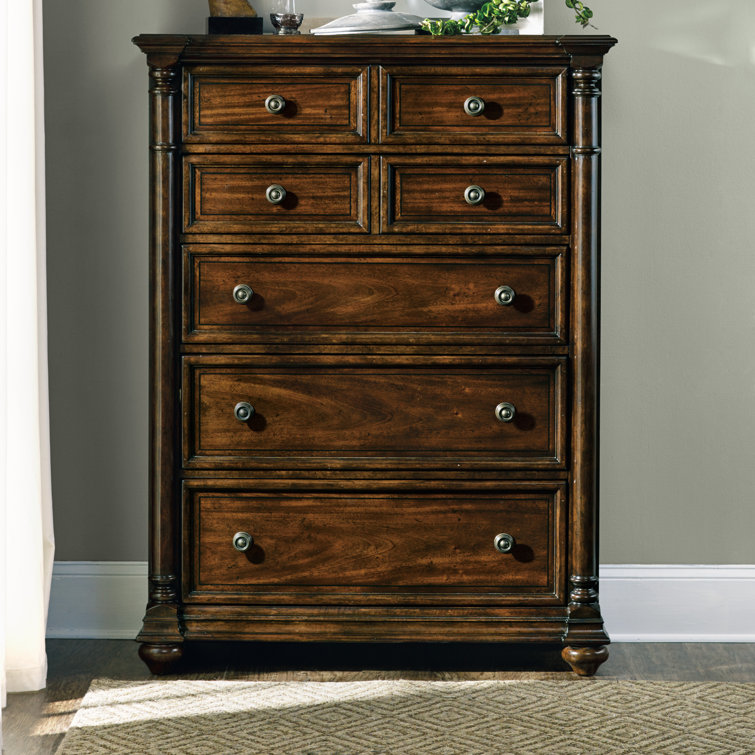 Leesburg Elegant Mahogany 5-Drawer Chest with Antique Brass Knobs