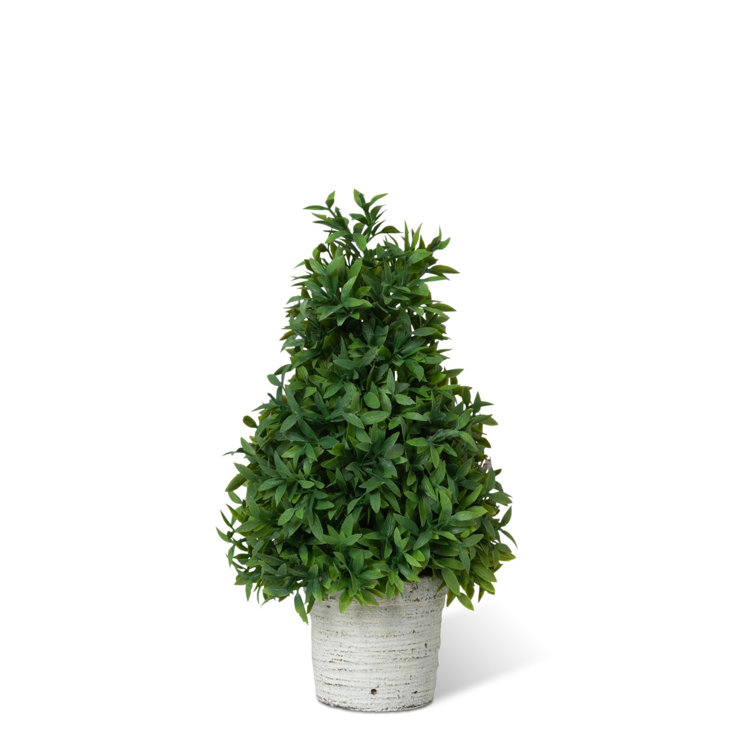 15" Green Faux Topiary in White Cement Pot