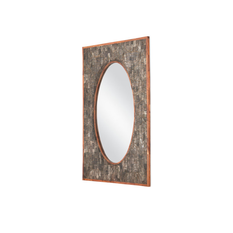 Natural Wood Rectangular Bathroom Mirror with Horn Inset