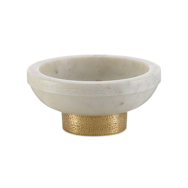 White Marble Decorative Bowl with Brass Stand